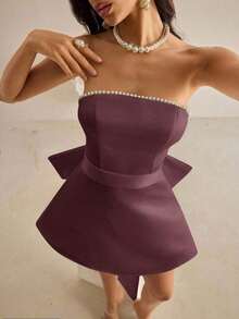 Top bandeau elegante y lujoso con cuello de lazo grande y cadena de perlas, adecuado para bodas, eventos, fiestas, vacaciones, galas - Granada - Ver 7