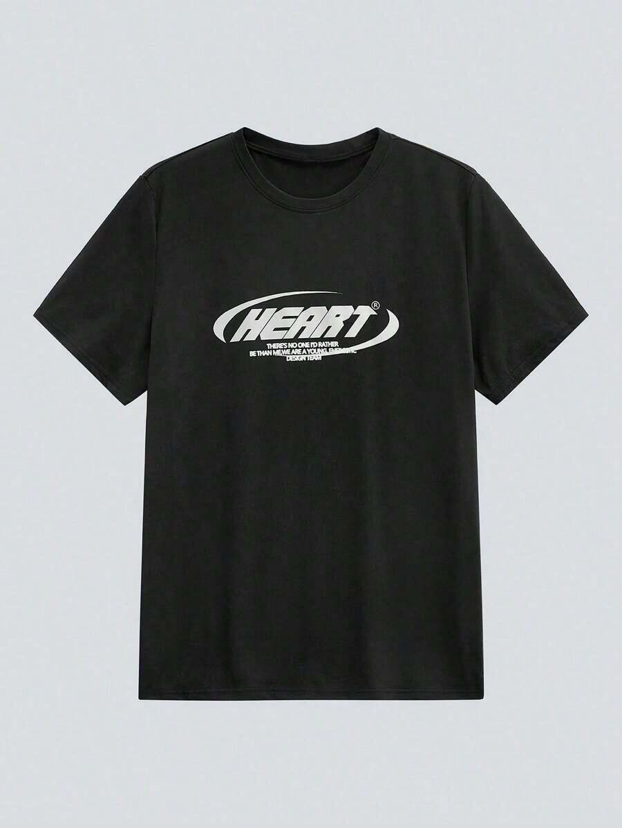 Camiseta gráfica de hombro caído con eslogan MODCRASH, de primavera a verano, estilo retro americano, unisex, ajuste relajado, adecuada para uso diario y atuendos de vacaciones de verano. - Negro - Ver 1