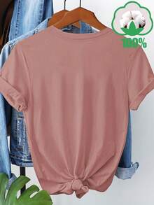Women's Short Sleeve T-Shirt With Creative Sunflower Slogan Print, Round Neck, Breathable, Casual And Versatile, Ideal For Family Trips, Holidays And Outdoor Activities, Summer And Autumn Season, Model 3259 - 粉色 - 查看 2