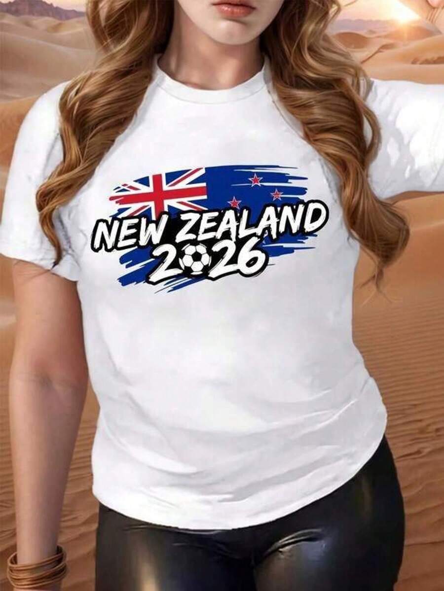Women's Short-Sleeved T-Shirt With Round Neck And Print, New Zealand 2026 Flag Football, Sizes S-3XL. Fashionable, Comfortable And Breathable, Machine Washable. - 白色 - 查看 1