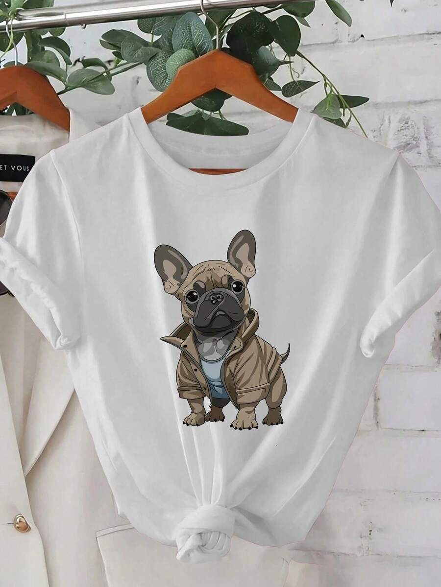 New Summer Collection For 2025, Featuring A Cartoon French Bulldog Design On A Stylish And Elegant T-Shirt, Perfect For Casual Wear In Spring And Summer, In Korean Fashion. - 白色 - 查看 1