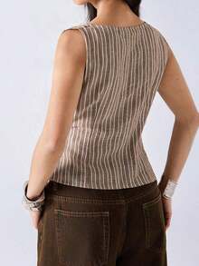 Blusa casual y versátil de uso diario con rayas para mujer - Marrón - Ver 2