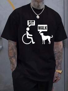 Men's T-Shirt With Wheelchair Dog Icon Print, Short Sleeves And Round Neck, Casual Style, Suitable For Summer And Spring, Men's Summer Clothes For Outdoor Activities. - Black - View 8