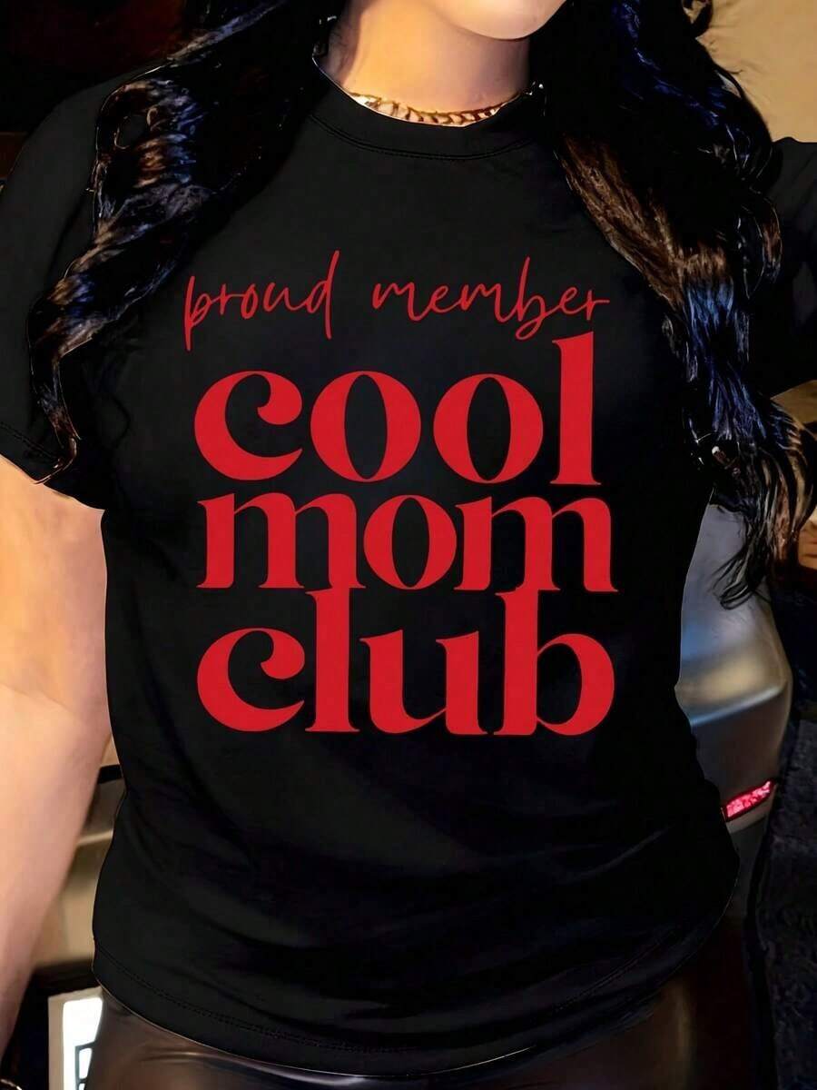 Camiseta de mujer, color rojo sólido, con patrón de fondo, cuello redondo, manga corta, adecuada para uso diario al aire libre, perfecta para todas las estaciones. - Negro - Ver 1