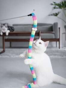 1pc Colorful Plush Caterpillar Cat Toy - Interesting Interactive Cat Teaser Wand, Scratch-Resistant & Durable, Battery-Free - Pink - View 2