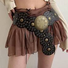 1 chiếc thắt lưng nữ bằng da PU khóa tròn, dây thắt lưng kim loại, thắt lưng da bóng phong cách bohemian thời trang, phù hợp để mặc hàng ngày. - màu đen - Xem 3