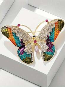 1 pieza Broche de mariposa elegante, incrustado con brillantes rhinestones, adecuado para decorar cuellos de ropa de mujer, chaquetas, suéteres y otros accesorios - Multicolor - Ver 1
