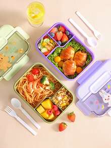 Caixa de Almoço Fofa de Grande Capacidade, Caixa Bento com Compartimentos (com Conjunto de Talheres), Recipiente de Almoço, Caixa de Lanche, Micro-ondas (Remover Tampa). Bolsa Térmica, Vedação Eficiente, Adequada para Uso no Escritório, Escola e Doméstico. Escolha Ideal para Volta às Aulas, Piqueniques, Fácil de Limpar. - Multicolorido - Visão 9