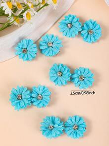 10pcs Blue Daisy Rhinestone Flower Small Hair Clips, Minimalist Side Bangs Clips, Suitable For Daily Use, Sweet Girl Gift,Hair Slide,Claw Clips - Multicolor - View 5