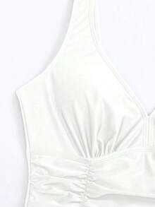 Traje de baño de una pieza con espalda descubierta y unicolor, adecuado para vacaciones en la playa - Blanco - Ver 4