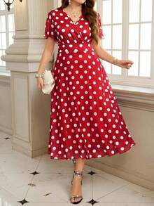 Vestido floral elegante de talla grande, verano - Rojo - Ver 3