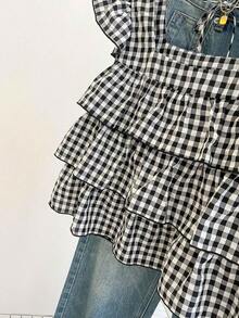 Blusa con volantes en el bajo nueva para otoño, estilo lindo para mujer - Blanco y Negro - Ver 4