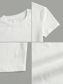 Camiseta de mujer de manga corta, cuello redondo, ajuste ceñido, estilo casual para primavera y verano, camiseta de mujer, top básico de mujer, top corto, top para exteriores en color blanco - Blanco 2 - Ver 9