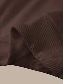 Pantalón de chándal de pierna ancha y cintura baja de unicolor de punto para mujer - Marrón - Ver 9