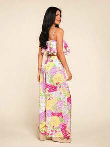 Top de tirantes de lunares & Pantalones de pierna ancha - Rosa - Ver 2