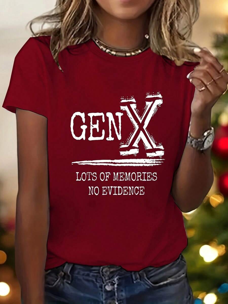 Women's Fashion Casual T-Shirt Plus Size 0-8XL, Unique Design, Modern Base Layer For Everyday Wear, Comfortable Fit, Gen X Graphics, Unisex, Ideal For Parties, Concerts And Casual Wear - Great Birthday Gift For Friends (195 Characters) - [紅色的] - 查看 1