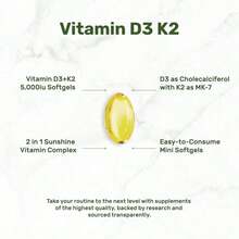 Vitamin D3 + K2 MK7 Supplement Softgels 5000 U |   D3 K2 Complex Capsules |   Daily Wellness & Bone Support |   Non-GMO |   250 Count (1 Bottle) - 2瓶 - 查看 2
