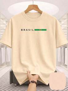 Brazil Unisex Minimalist T-Shirt With National Team Flag Design, 100% Cotton. Premium 100% Cotton. Comfortable And Casual. - 米白色 - 查看 1