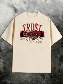 Camiseta Casual de Verano para Mujer, 1 Pieza, Camiseta Estampada con Diseño de Serpiente "No Confíes en Nadie", Simple y Elegante, Camiseta de Algodón Grueso - Albaricoque - Ver 2