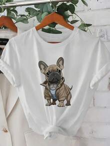 New Summer Collection For 2025, Featuring A Cartoon French Bulldog Design On A Stylish And Elegant T-Shirt, Perfect For Casual Wear In Spring And Summer, In Korean Fashion. - 白色 - 查看 8