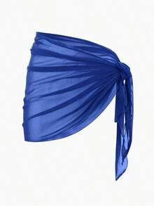 Falda pareo de malla de color sólido, perfecta para vacaciones en la playa. - Azul 3 - Ver 7