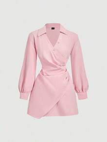 MOD Vestido negro de manga larga para mujer, ropa de negocios para mujer - Negro - Ver 6
