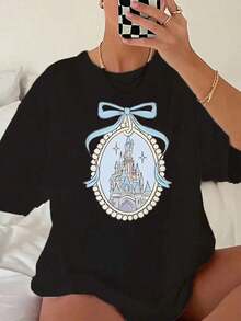 Camiseta de algodón 100% de peso pesado, cómoda, de la marca Color Main Castle. |   Camisetas Retro de Magic Kingdom, Vacaciones Familiares, Estampado, Para Todas las Temporadas, Corte Regular, Más Vendido - Negro - Ver 7