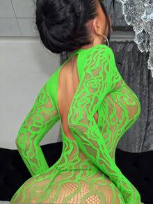Lencería sexy, medias de red, bodys - Verde - Ver 2
