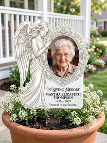 Custom Photo Acrylic Memorial Stand, Custom Name&Date, Angel Carved Transparent Acrylic, Waterproof Sun-Proof, Condolence Keepsake For Grieving Families, Indoor Outdoor Grave Garden Memorial Decor - Model 1 - View 5