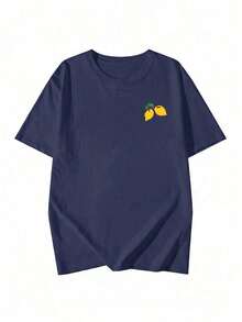 Camiseta de manga corta con cuello redondo y estampado de corazones "More Love Please" para mujer, estética y linda para uso diario, adecuada para el Día de San Valentín, salidas de verano y estilo urbano, color blanco. - Azul Marino - Ver 3