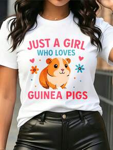Camiseta Deportiva Casual para Mujer con Gráfico Colorido de Cobayo - Camiseta Elástica de Cuello Redondo, Lavable aáquina, Ajuste Cómodo y Apta para Todas las Estaciones, para Amantes de los Animales y Estilo Casual. - Blanco - Ver 1