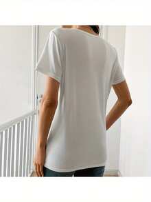 Women's Casual T-Shirt With Butterfly And Flower Design - Hand-Painted Design, Soft Pure Cotton Fabric, Short Sleeves, Round Neck, Breathable Summer Top, Machine Washable, Perfect Gift For Her, Suitable For All Seasons. IJWL - White - View 4