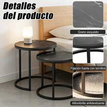 Juego de Mesa de Centro Nesting 2 Mesas Auxiliares Redondas Estructura de Metal Resistente con Tapa con Aspecto de Mármol Diseño Minimalista para Espacios Pequeños Salón Apartamento - Negro - Ver 6