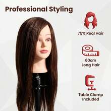 26-Inch Human Hair Mannequin Head-75% Human Hair Mannequin Head, Suitable For Makeup Practice; Beauty Mannequin Head, Suitable For Hairstyling; Hair Training Head, Suitable For Braiding #4 - View 3