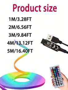 Tira de luz LED neón RGB de 44 teclas con control remoto + alimentada por USB - Cambio de color, regulable, con control remoto, apta para dormitorio, TV, resistente al agua, decoración de RV, decoración de fiesta, tira de luz neón flexible, DIY - luz colorida - Ver 12