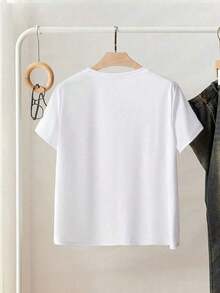 Camiseta de manga corta con estampado de lazo, versátil para uso diario y desplazamientos, de  para mujer, verano. - Blanco - Ver 2