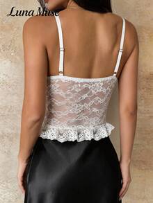 Luna Muse Women's Spring/Summer New Vintage White Floral Lace Corset Top, Victorian Style Boned Bustier Camisole, Sexy Y2K Aesthetic Camisole, Elegant Cute Fairy Style High-End Outfit, Suitable For Daily Wear, Party, Vacation, Date Night, Music Festival, Valentine's Day, Back To School And Other Occasions - White - View 6