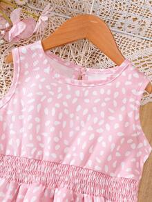 Đầm hoa nhí thắt eo dáng casual cho bé gái, thích hợp mặc đi nghỉ hè. - Hồng - Xem 2