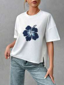 Camiseta básica minimalista de mujer de algodón suave, con parte delantera corta y parte trasera larga, estilo elegante adecuado para salidas, combinaciones, viajes, vacaciones, playa, fiestas, cumpleaños, festivales de música - Blanco 2 - Ver 7