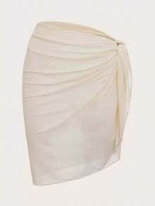 Cubierta unicolor de diseño simple con pliegues de playa de verano para mujeres - Beis - Ver 1