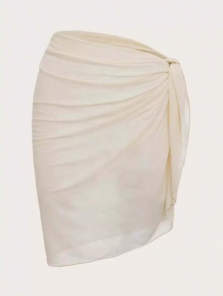 Cubierta unicolor de diseño simple con pliegues de playa de verano para mujeres - Beis - Ver 1