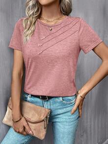 Camiseta casual de mujer con cuello redondo y detalle de botones - Rosa vieja - Ver 1