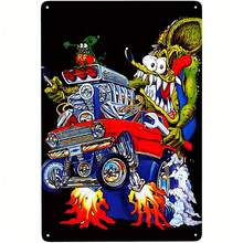 2D Flat - 1 Piece Vintage Hot Cone Metal Wall Art, Size 7.9X 11.9inch - Vintage American Style Decoration, Featuring Flame And Festive Elements, Frameless Iron Art, Suitable For Home, Garage, Or As A Gift - Easy To Hang - 1PC - Xem 1