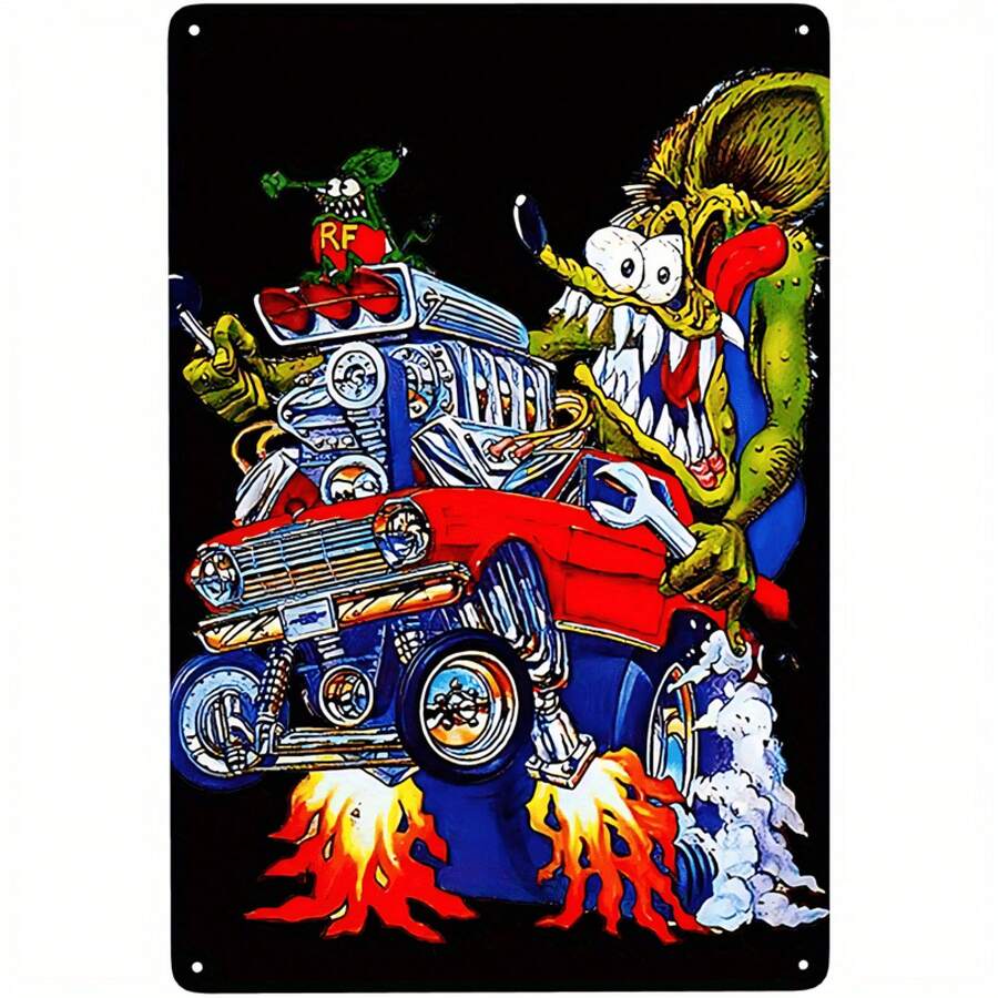 2D Flat - 1 Piece Vintage Hot Cone Metal Wall Art, Size 7.9X 11.9inch - Vintage American Style Decoration, Featuring Flame And Festive Elements, Frameless Iron Art, Suitable For Home, Garage, Or As A Gift - Easy To Hang - 1PC - Xem 1