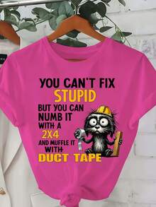 Plus Sizes - Plus Sizes - Women's Plus Size Casual And  Printed T-Shirts 0-8XL, Fashionable Base Layer For Everyday Outings, Unique And Suitable For All Seasons, Short Sleeve T-Shirts Available In Multiple Colors. You Can't Fix Stupidity - Red Rose - View 6