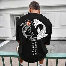 Camisetas gráficas de gran tamaño para hombre, camisetas japonesas de ropa urbana, camisetas vintage Harajuku, camisetas con hombros caídos, camisetas de diseñador - Negro - Ver 6