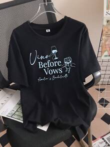 Camisetas vintage 100% algodón, hechas a medida para despedidas de soltero, se pueden imprimir con texto/nombres personalizados, exclusiva camiseta nupcial del club de vinos "Degustación Antes del Juramento", adecuada como regalo temático de bodega o fiesta de despedida de soltero. - Negro - Ver 7