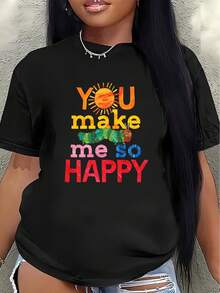 Lightweight And Durable Short-Sleeved T-Shirt With A Fun Design That Radiates Joy, Perfect For Casual Outings At Home, In Cafes, Or During Outdoor Activities. Women's Blouses > Clothing - 黑色 - 查看 7