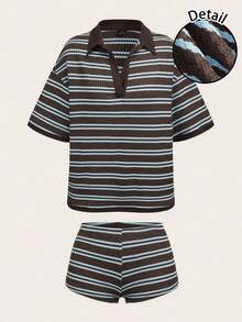 ICON Conjunto Casual a Rayas de 2 Piezas para Mujer, Adecuado para Salidas Diarias, Ocio, Viajes y Ropa de Trabajo, Ropa de Otoño para Mujer - Multicolor - Ver 10