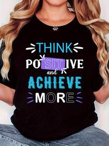 - Camiseta inspiradora para mujer - Estampado "El pensamiento positivo logra resultados" - Letras en negro, azul y morado - Camiseta suave para uso diario - Camiseta de manga corta con cuello redondo - Regalo inspirador para mujeres - Adecuada para todas las estaciones, para uso diario y formal, ropa motivadora e inspiradora |   Estilo casual |   Cómodo y bien ajustado, un regalo inspirador para mujeres. - Negro - Ver 6